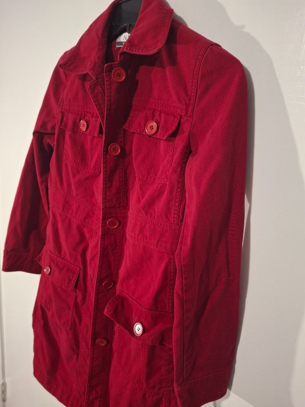 Nine & Company Size 4 Red Cotton Utility Trench Coat Long Jacket Y2K - Picture 7 of 8
